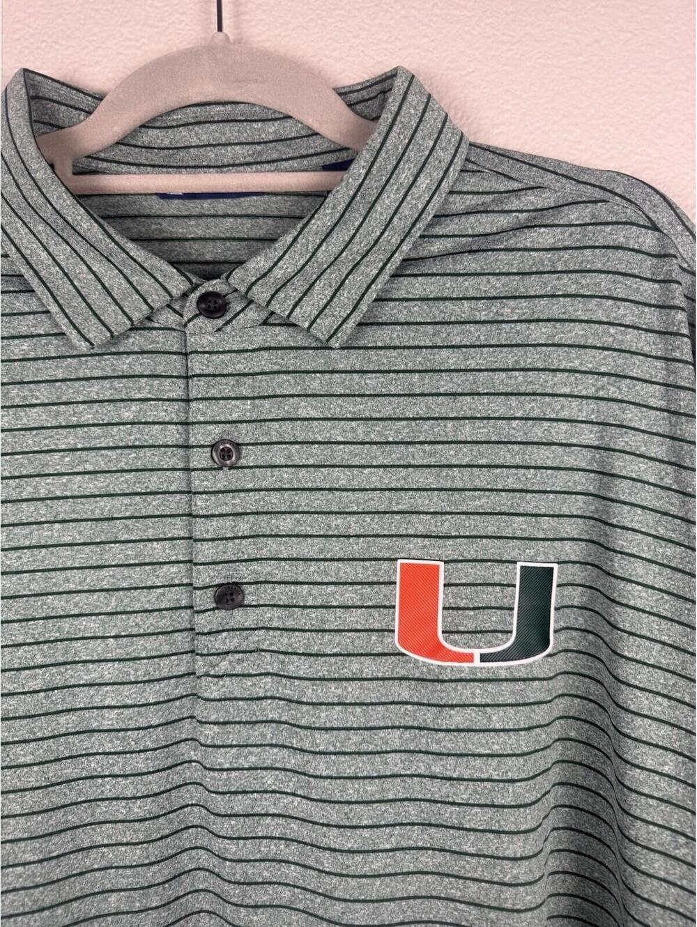 Cutter & Buck Miami Hurricanes Polo XXL Green Striped Performance Shirt
